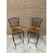 Chromecraft Iron bar chairs Woven backs Cheetah print seat Set of 2