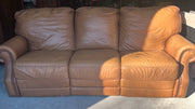 Brown Leather Reclining Sofa with Rivets