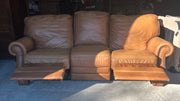 Brown Leather Reclining Sofa with Rivets