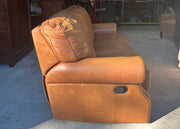 Brown Leather Reclining Sofa with Rivets