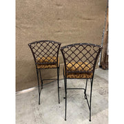 Chromecraft Iron bar chairs Woven backs Cheetah print seat Set of 2