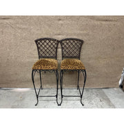 Chromecraft Iron bar chairs Woven backs Cheetah print seat Set of 2